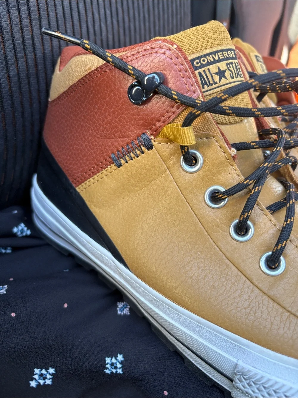 Converse High-Top Sneakers in Mustard and Rust - Picture 3 of 7